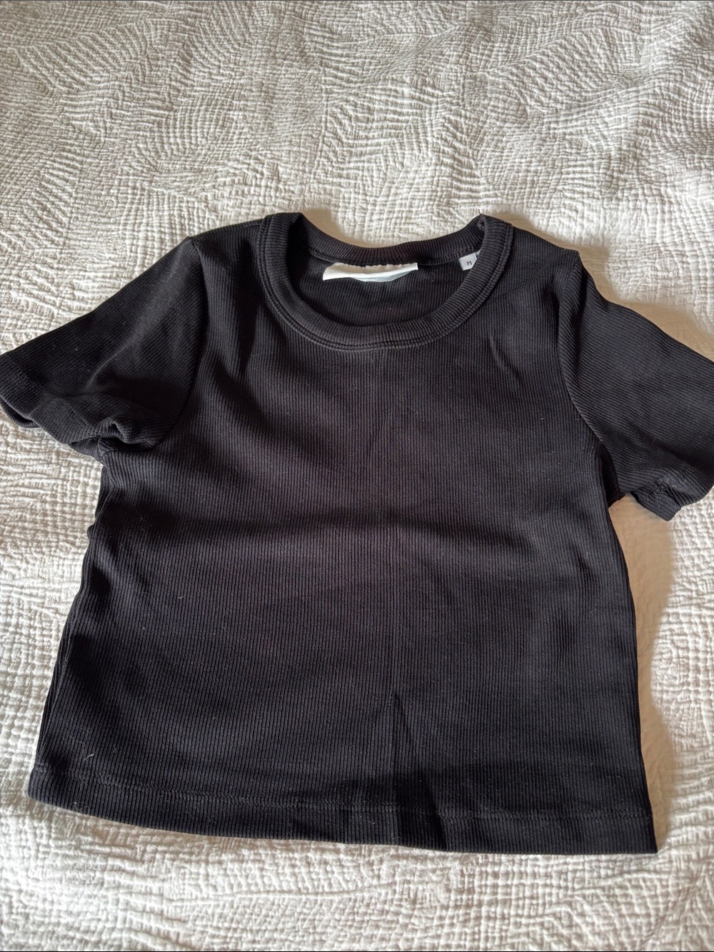 Kids Black Ribbed Short Sleeve Top
